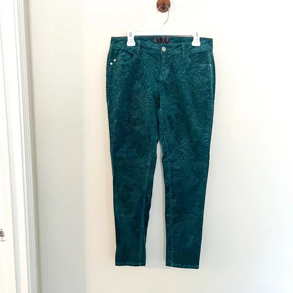Elle Teal Paisley-Print Straight Leg Jeans - Picture 1 of 11